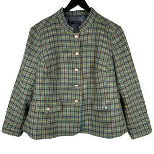 Talbots Plus Jacket 18W Green Plaid Wool Blend Gold Button Holiday Old Money